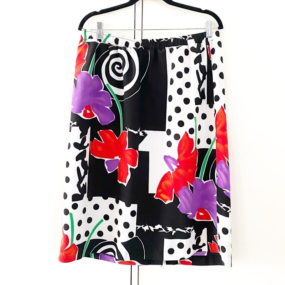 Vintage floral and geometric polyester skirt